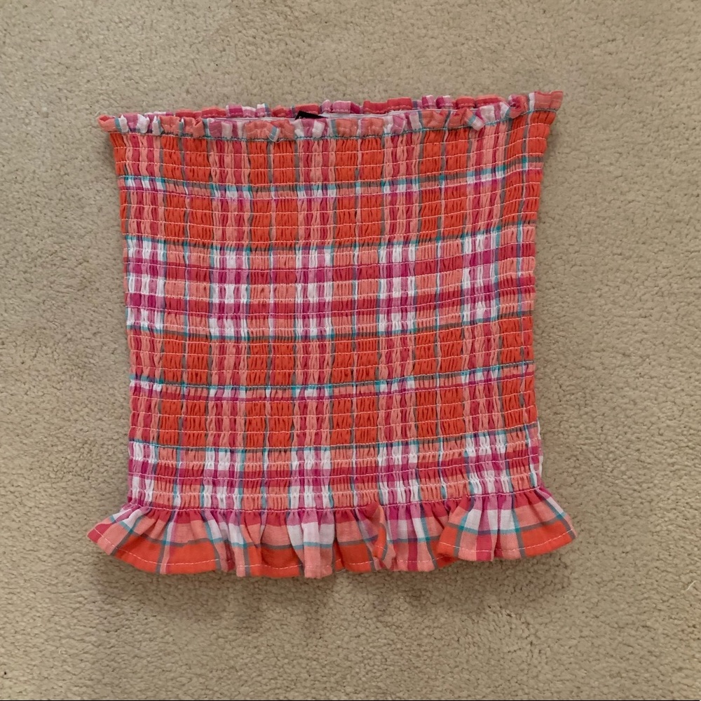NWOT Forever 21 Smocked Plaid Tube Top